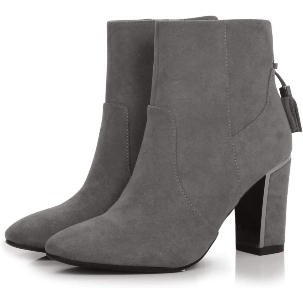 Women's Stylish Shiny Chunky Heel Dress Boot  Briana Grey - Picture 4 of 7